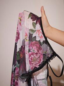 Seduluxe Váy ngủ dây mảnh in hoa viền bèo nhún cỡ lớn cho nữ - Nhiều màu - Xem 6