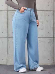 EURMUSE Women'S Plus Size Wide Leg Jeans - Light Wash - View 5