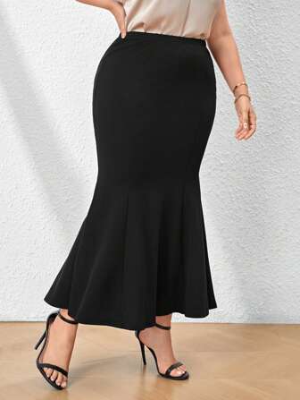 SHEIN Privé 大尺寸女士高腰緊身人魚裙，適合簡潔通勤，派對，約會等場合