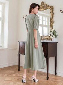 DAZY Square Neckline Puff Sleeves Cinching Waist Dress Sundress