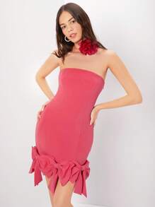 Enchnt Robe Bustier Pour Femme Avec Ourlet Décoré D'un nœud - Rose bonbon - Voir 4