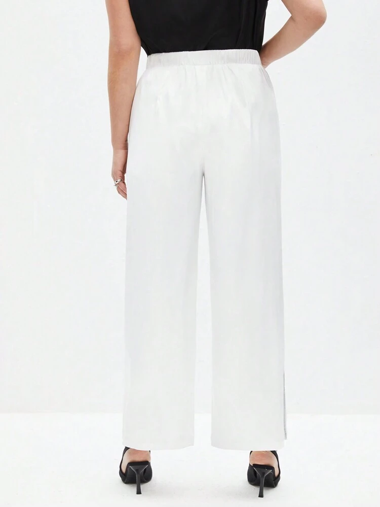 Plus Size Women's Plain Color Straight Pants With Pockets