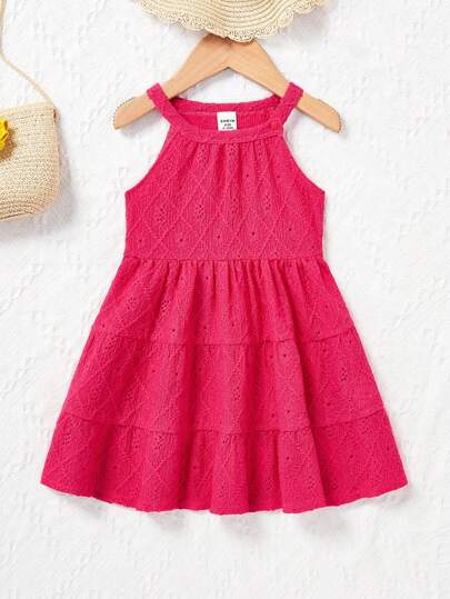 SHEIN Baby Girl Casual Woven Texture Halterneck Dress For Vacation