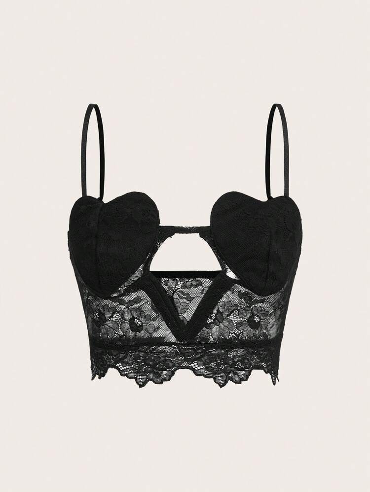 Hollow Out Lace Camisole Y2K Heart Black Going Out Top