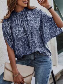 EMERY ROSE 滿版印花蝙蝠袖襯衫 - 藏蓝色 - 查看 5