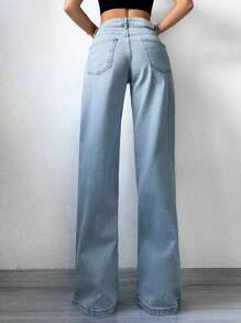 EURMUSE High Waist Straight Leg Jeans - Light Wash - View 2
