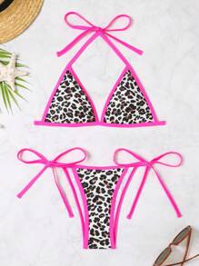 Swim SXY Buntes sommerbikini-set mit leopardenmuster, dreiecksförmigem cup und seitlicher bindedetails