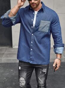 Manfinity Homme Men's Long Sleeve Denim Shirt With Pocket