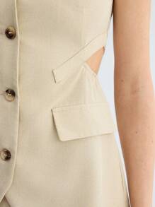 BizChic Women's Elegant Business Hollow Out Vest & Shorts Suit Set - Khaki - View 8