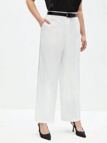 BizChic Pantalones De Talla Grande De Color Sólido Para Mujer Con Bolsillos De Corte Recto - Blanco - Ver 4