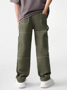 男孩工人風格牛仔褲 - 軍綠色 - 查看 2