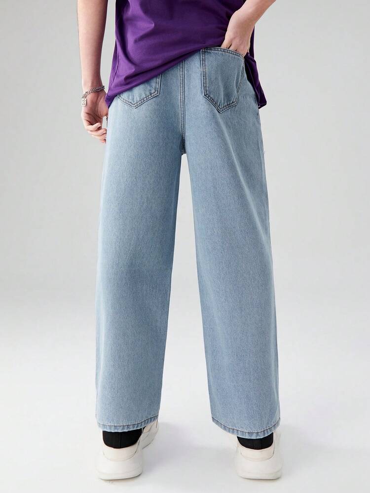 Teen Boys' Y2k Cool Kids Heart Print Low Waisted Oversized Half Elastic Baggy Jeans