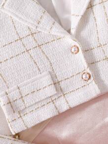 Chica preadolescente Vestido de tirantes de cuadros tweed & Cazadora crop con botón delantero - Blanco - Ver 7