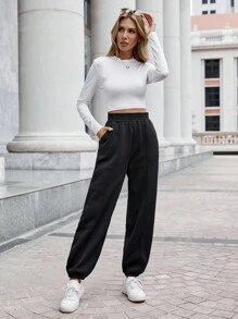 SHEIN Frenchy 斜口袋衛褲 - 黑色 - 查看 5