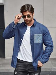 Manfinity Homme Men's Long Sleeve Denim Shirt With Pocket