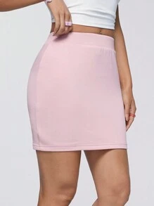 SHEIN Qutie Silver Foil Printed Bodycon Mini Skirt