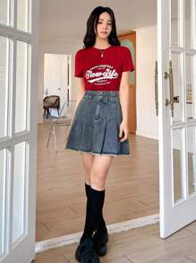 DAZY Women's Frayed A-Line Denim Skirt Summer