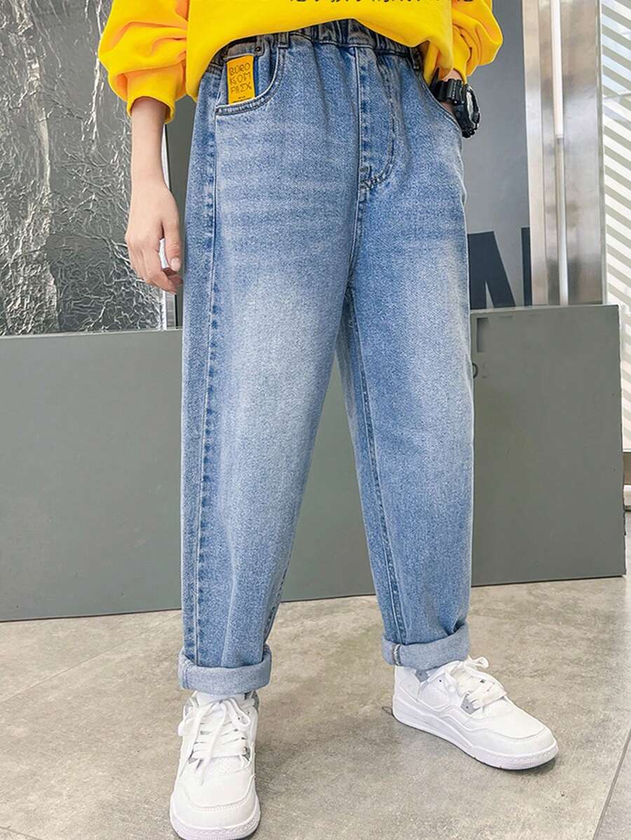 少年2024春夏新款寬鬆牛仔褲 - 淺色水洗藍 - 查看 1