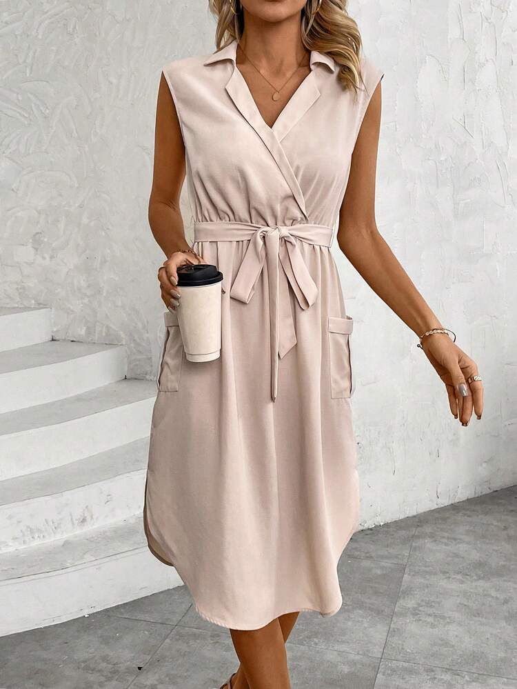Ladies' Solid Color Double Pocket Dress