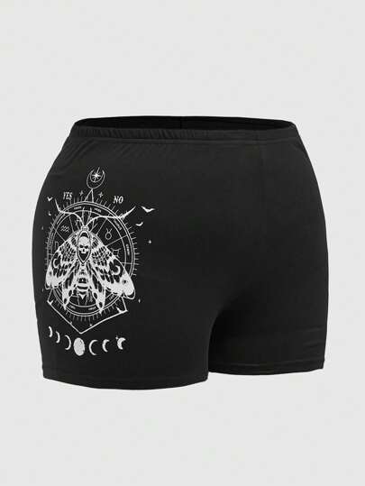 Goth Short skinny imprimé avec étoiles et papillons, taille grande, école