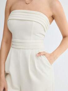 BizChic Women's Solid Color Pleated Strapless Jumpsuit - White - View 1