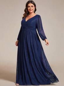 EVER-PRETTY Plus Size Elegant Deep V-Neck Lantern Sleeve Formal Evening Prom Dresses