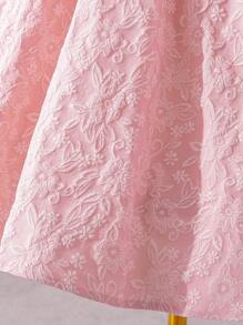 SHEIN فستان فتيات مراهقات بطبعة الورود وياقة دائرية وأكمام منتفخة وزينة عقدة