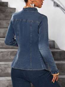 SHEIN ICON Women's Button-Front Denim Shirt - Blue - View 5