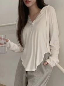 DAZY 女式不对称下摆连帽T恤夏季长袖女上衣