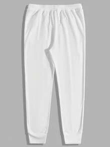 Manfinity RebelGame Màu thuần Eo dây rút Nam Nhung Quần thể thao - trắng - Xem 2