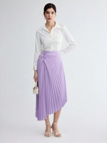 BizChic Women's Pleated Asymmetrical Hem Skirt