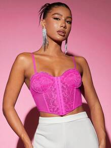 SHEIN BAE Áo nịt ngực Top Màu hồng Áo Mùa Xuân Hoa Mùa hè Áo hai dây Hoa Áo NỮ Áo ba lỗ - Màu Hồng Tươi - Xem 4