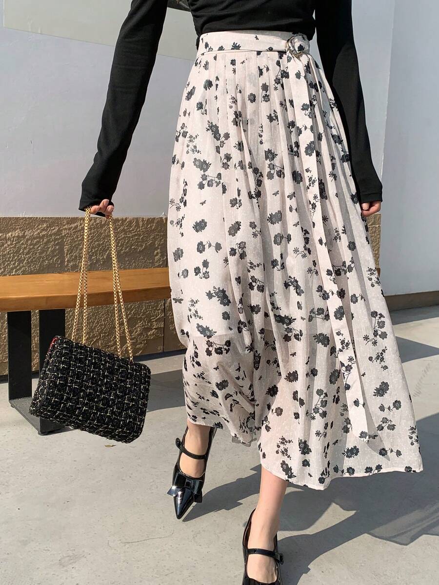 DAZY Của phụ nữ In hoa A-line Giữa chiều dài Chân váy dài - Nhiều màu - Xem 1