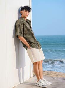 DAZY Men's Floral Print Short-Sleeve Beach Shirt With Pocket For Summer Vacation - Green - View 4