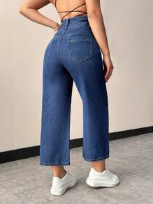 SHEIN Privé Women's Flip Pocket Jeans - Medium Wash - View 2