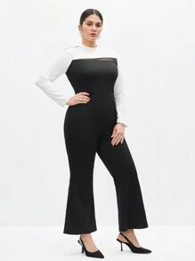 BizChic Plus Size Women's Colorblock Jumpsuit - Black and White - View 5