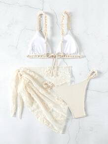 Swim Mod Conjunto de bikini de mujer con encaje bordado y tirantes de espagueti, conjunto de bikini, traje de baño de playa, traje de baño para festival de música de verano, playa de verano