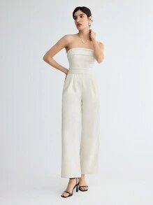BizChic Women's Solid Color Pleated Strapless Jumpsuit - White - View 6