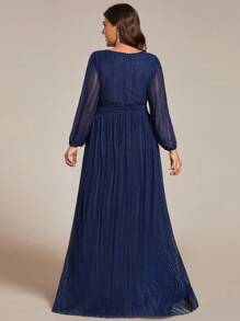 EVER-PRETTY Plus Size Elegant Deep V-Neck Lantern Sleeve Formal Evening Prom Dresses