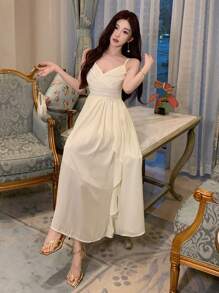 DAZY Váy suông nhún bèo lưng nhún bèo, váy dự tiệc sinh nhật, tiệc năm mới, váy suông thanh lịch cho nữ - trắng - Xem 6