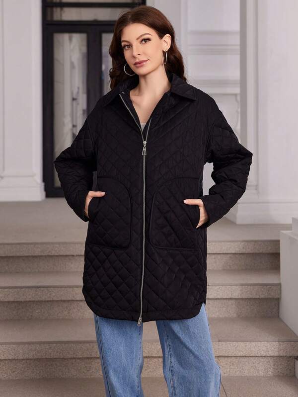 GASMAN Giacca invernale casual da donna con collo con cerniera, tasche, cappuccio, a tinta unita, con maniche lunghe, trapuntata