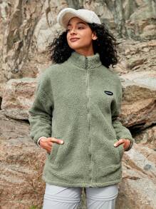 In My Nature Quý cô Ngoài trời Patch Lông cừu Áo khoác Với dây kéo Khép kín - màu xanh lá - Xem 2