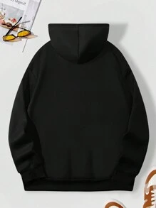 男士加大码标语印花卫衣 - 黑色 - 查看 2