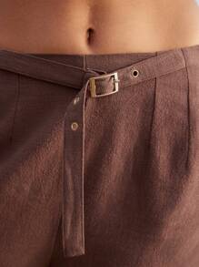 SHEIN Holidaya Short en lin ample de style vacances pour femmes, texture de plage, couleur marron, Anewsta
