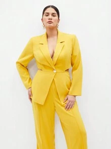 BizChic 大尺碼純色休閒商務套裝 - 黃色 - 查看 9