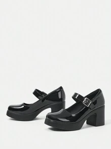 SheIn MOD 女士纯色高跟鞋度假鞋夏季促销圣诞女巫秋季新年假期 - 黑色 - 查看 3