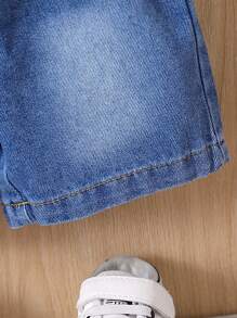 2入組寶寶男孩春夏時尚定位刺繡短袖上衣和牛仔短褲 - 藍色 - 查看 5