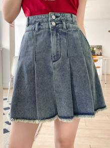 DAZY Women's Frayed A-Line Denim Skirt Summer