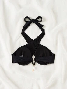 Swim Vcay Women's Cross Halter Bikini Top - Black - View 4