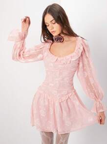 Enchnt Women's Patchwork Ruffle Hem Pleated Dress - Pink - View 6